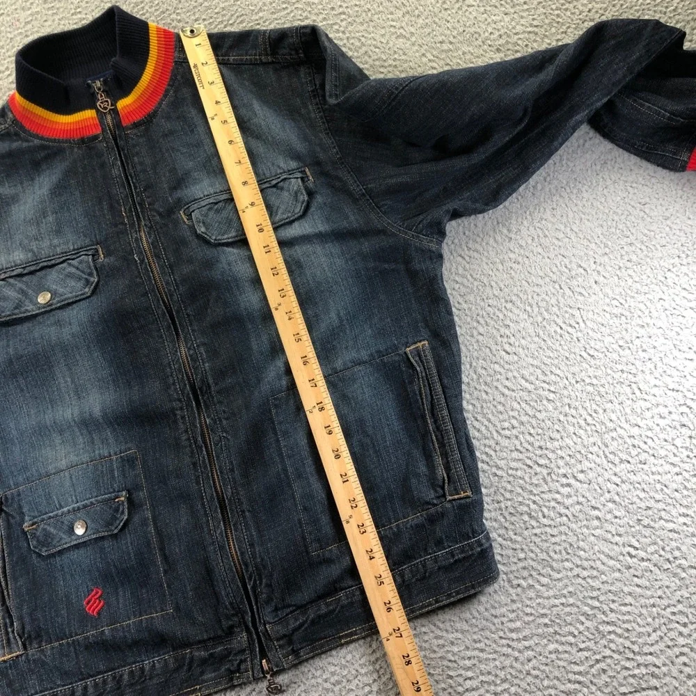 Vintage Rocawear Jacket Girls XL (18-20) Blue Denim Zip Felt Logo Y2k Hip Hop